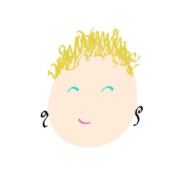 Drawing of Elyse, a person with squiggly black earrings, teal eyeliner, and short gold hair